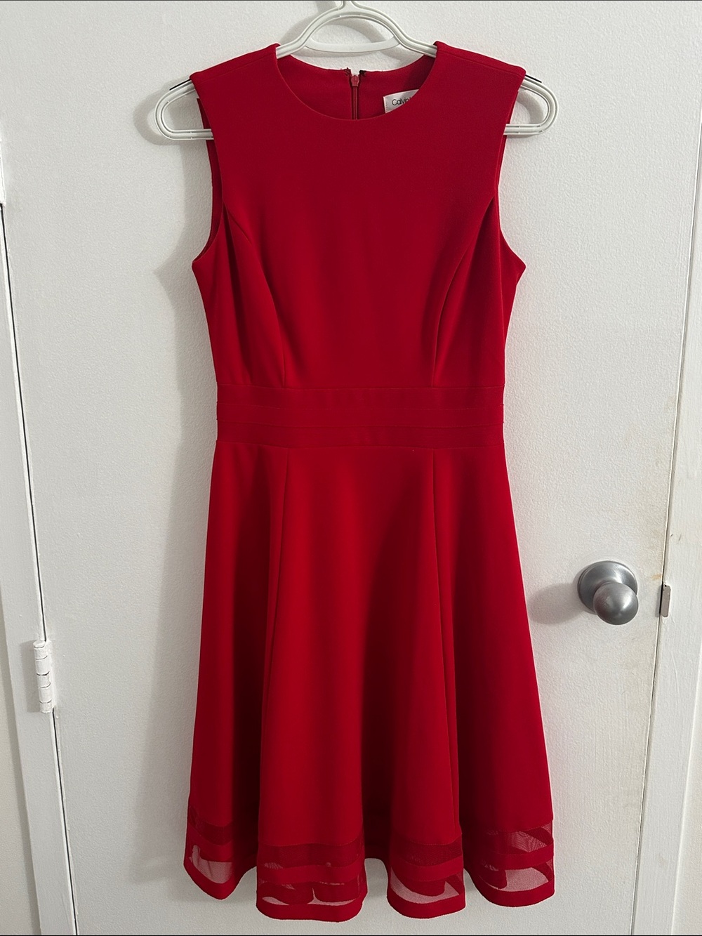 Calvin Klein Red Sleeveless A-Line Midi Dress